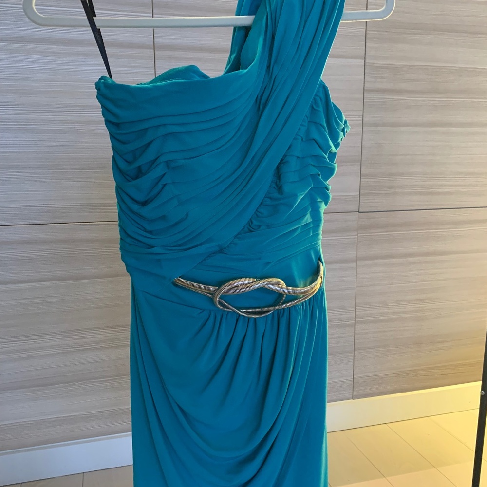 Turquoise Dress Laundry by Shelli Segal Los Angeles Silver Belt Size 6 Cocktail